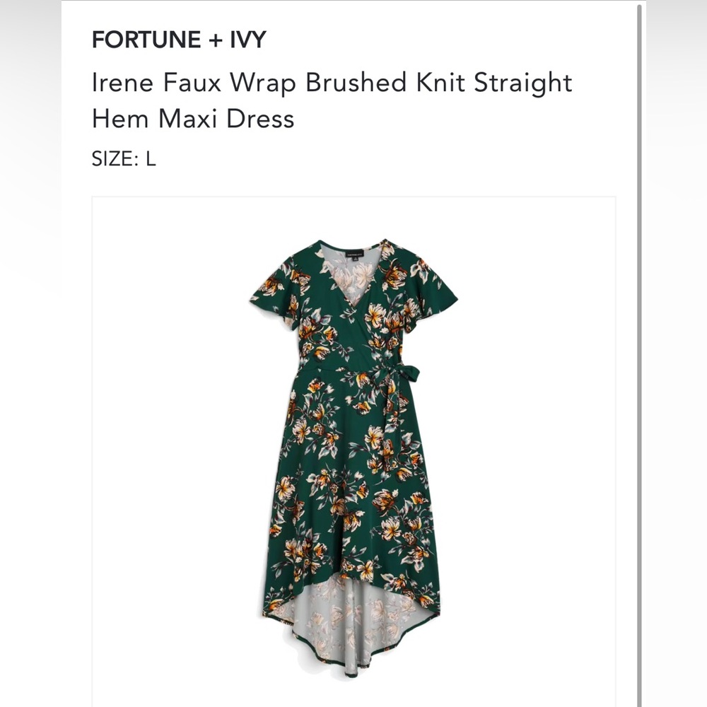 Fortune & Ivy Green wrap dress with pattern